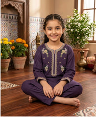 Shahana kids lawn emb 2pc suit 4/5 year chest 14 length 23