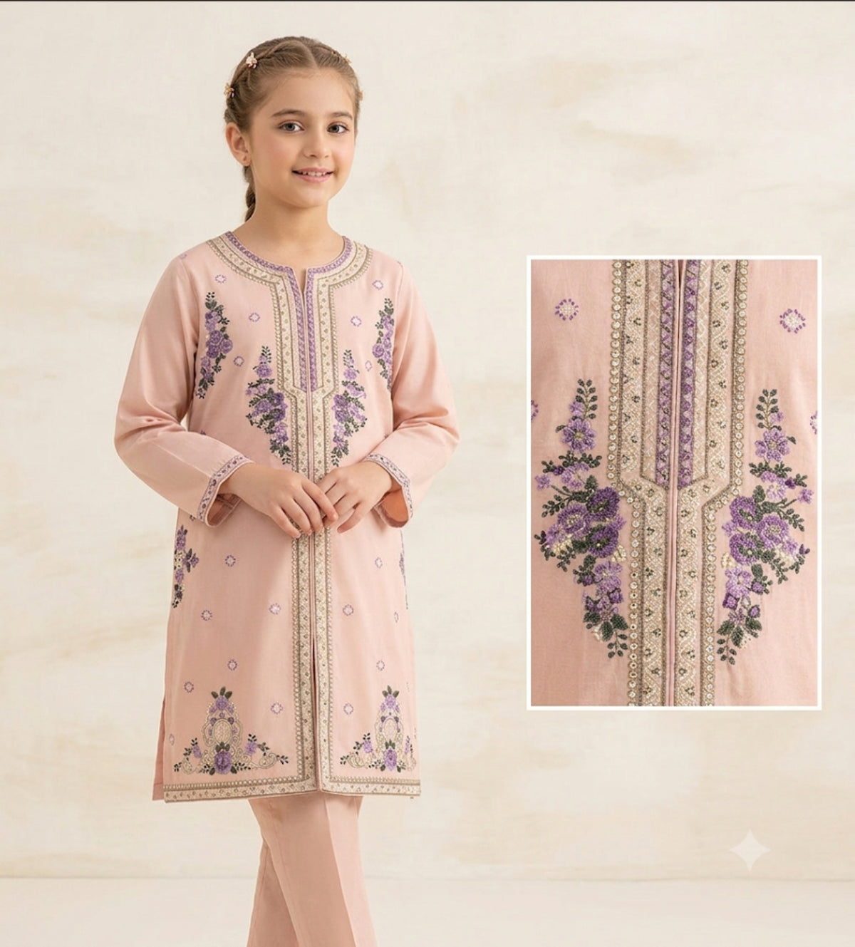 Shahana kids emb lawn 2pc 7/8years length 29.5 chest 15 trouser length 30