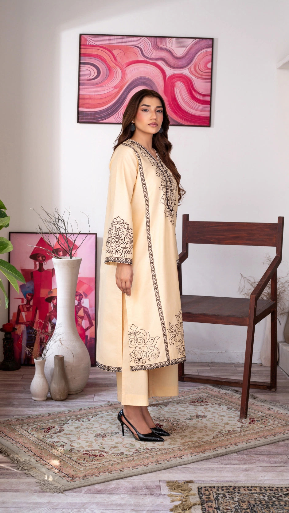 Lime embroidered Pakistani dress with matching trousers